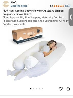 BNIB Plufl Hugl Cooling Body Pillow For Adults, U Shaped Support Pillow in White